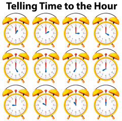 Telling time to the hour on yellow clock
