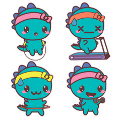 Set of dinosaur is engaged in sports . Stickers