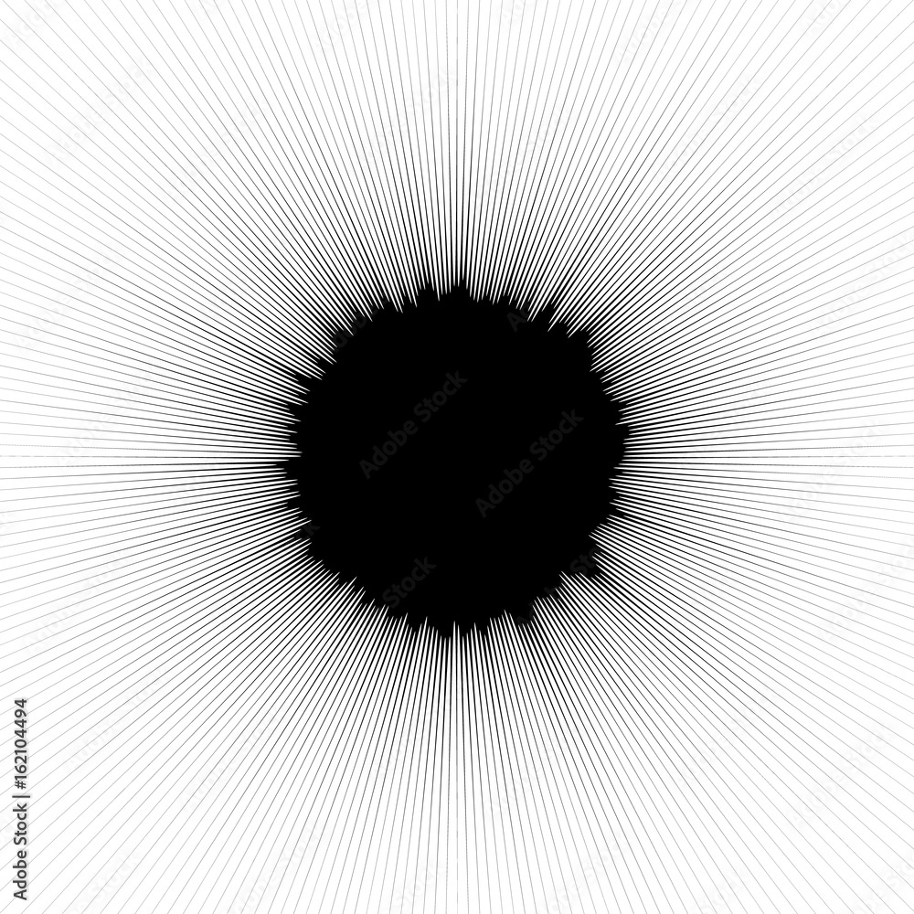 Poster radial geometric element series. abstract black and white shape in concentric, circular style. desig