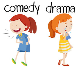 Opposite words for comedy and drama