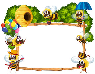 Fototapeta premium Border template with bees flying