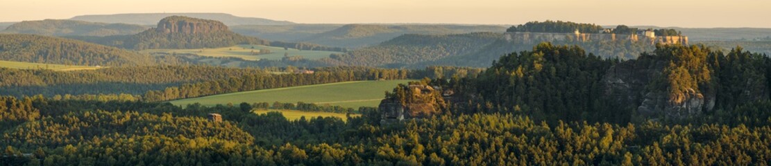 Panorama of the mountains in Saxony switzerland, view of the bastei