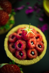 Dessert concept on dark table