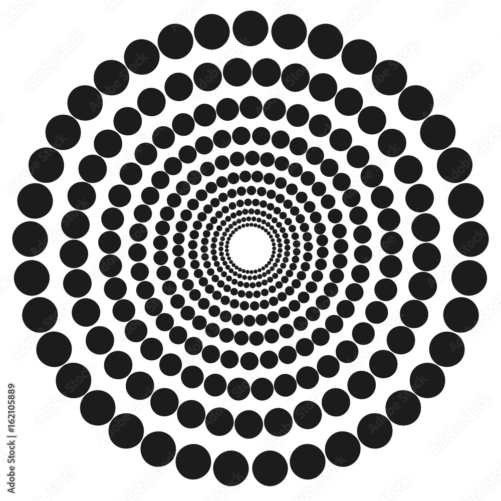 Poster radial geometric element series. abstract black and white shape in concentric, circular style. desig