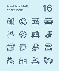Outline Food, foodstuff, drinks icons for web and mobile design pack 1
