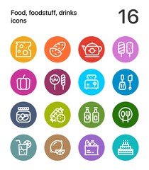 Colorful Food, foodstuff, drinks icons for web and mobile design pack 2