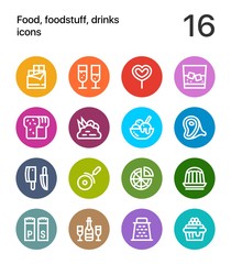Colorful Food, foodstuff, drinks icons for web and mobile design pack 3