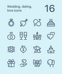 Outline Wedding, dating, love icons for web and mobile design pack 1