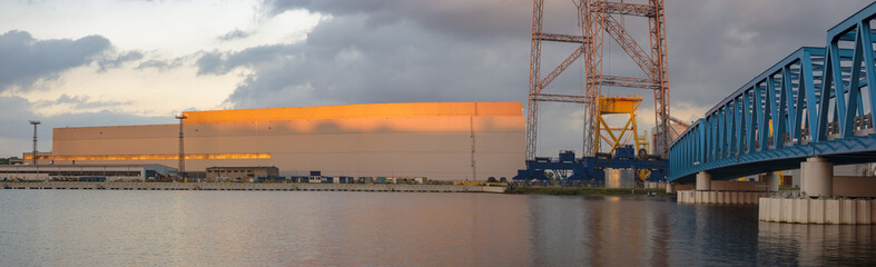 factory of elements of wind power plants at sea