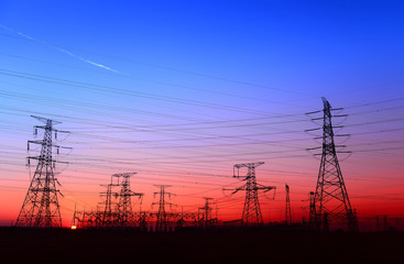 Fototapeta premium High piezoelectric towers, in the setting sun