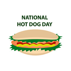 National Day hot dog in the USA. 23 July. Vector illustration on isolated background