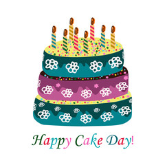 International Cake Day. July 20. Cake with candles. Vector illustration on isolated background