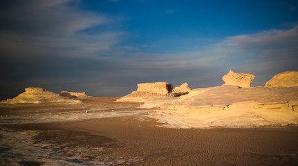 Abstract nature rock formations aka sculptures in White desert, Sahara, Egypt
