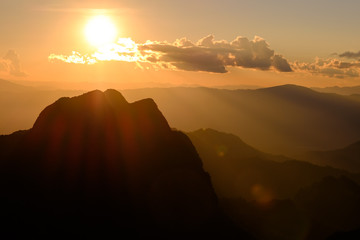 Sunset at Doi Luang Chiang Dao Mountain, Chiang Mai Province, Thailand.