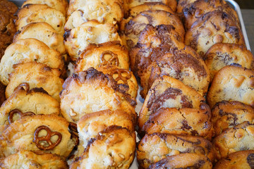 Various cookies in pastry shop window