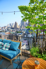 Naklejka premium Rooftop with skyline view of NYC
