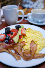 Breakfast dish with eggs and bacon