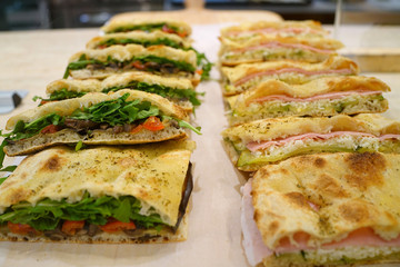 Focaccia in fast food restaurant