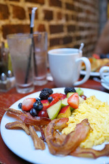 Breakfast dish with eggs and bacon