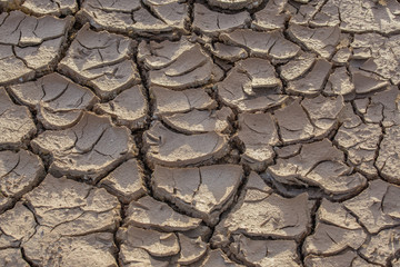 texture background of dry soil and ground cracks after the water dries.