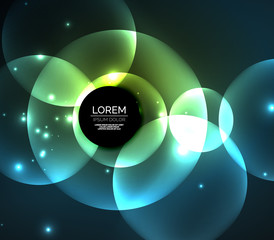 Glowing shiny overlapping circles composition on dark background