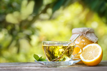 cup of mint tea on table