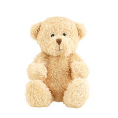 Light brown teddy bear isolated on white background.