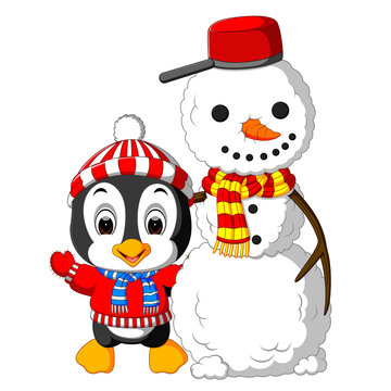 Cute penguin and snowman