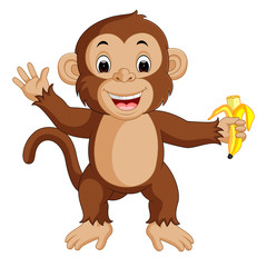 Naklejka premium Cute monkey cartoon eating banana