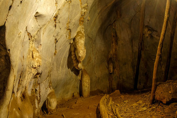 Beautiful Stalactites on the Trails inside the Muang On Cave Chiang Mai, Thailand.