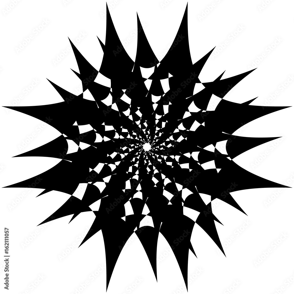 Poster radial geometric element series. abstract black and white shape in concentric, circular style. desig