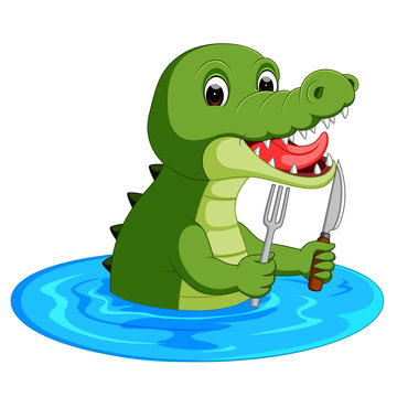 Cartoon crocodile preparing to eat