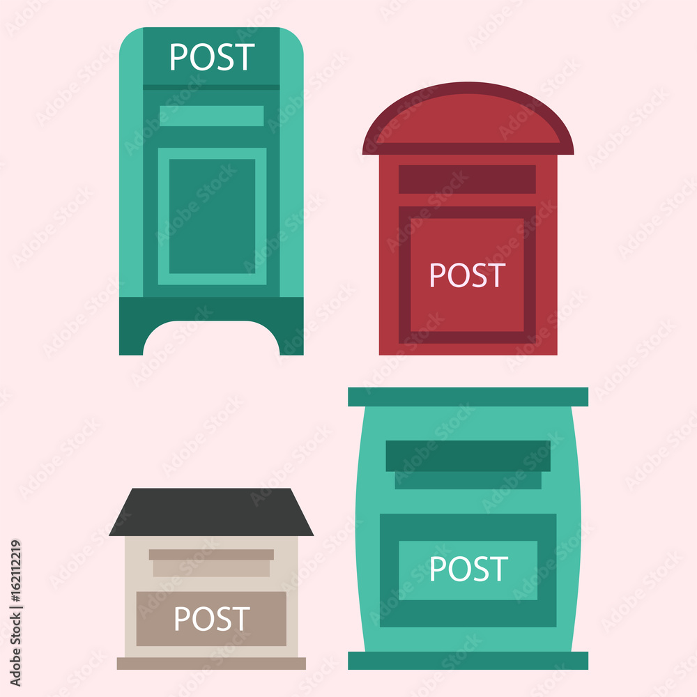 Poster beautiful rural curbside open and closed postal mailboxes with semaphore flag postbox vector illustr