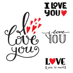 Vector I love You text overlays hand drawn lettering collection inspirational lover quote illustration.