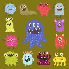 Funny cartoon monster cute alien character creature happy illustration devil colorful animal vector.