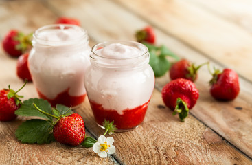 Strawberry yogurt in jars