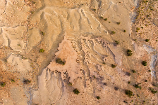 Aerial view of severe soil erosion in an arid region of South Africa.