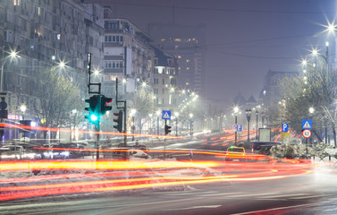 long exposure of car traffic at night, Bucharest city