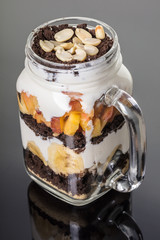 Fruit dessert in a jar