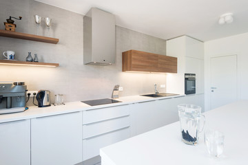 Modern kitchen interior with with built-in appliances
