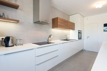 Fototapeta na wymiar Modern kitchen interior with with built-in appliances