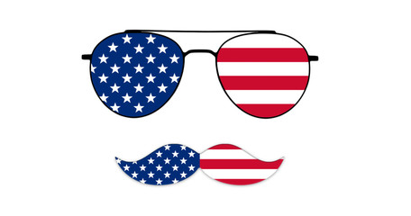 Glasses and Mustache Design of the American Flag Isolated on White Background Illustration