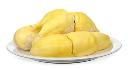 Durian with plate isolated on white background