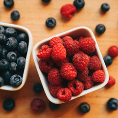 Raspberries and blueberries
