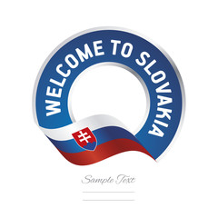 Welcome to Slovakia flag blue label logo icon