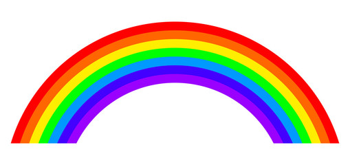 Fototapeta premium Seven colors rainbow illustration on white background. Arc with bands in the main colors of the spectrum and of the visible light red, orange, yellow, green, blue, indigo and violet. Isolated. Vector.