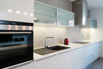 Modern kitchen interior with with built-in appliances