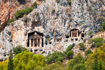 Famous Lycian Tombs of ancient Caunos city, Dalyan, Turkey