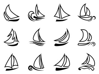 black sailboat outline icons