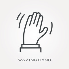Line icon waving hand